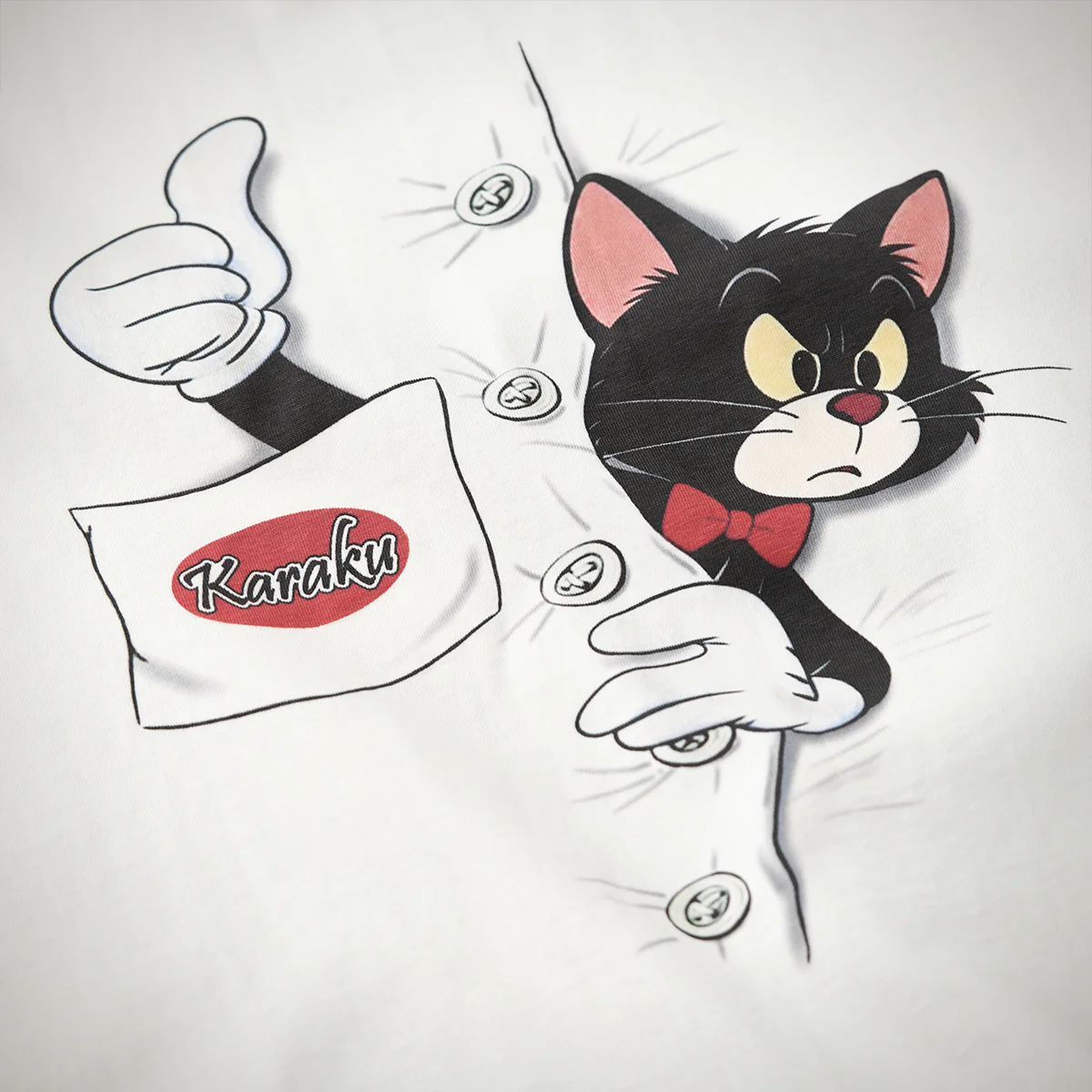 「Thumbs Up Cat」黒猫プリント入りコットンロングTee - Image 8