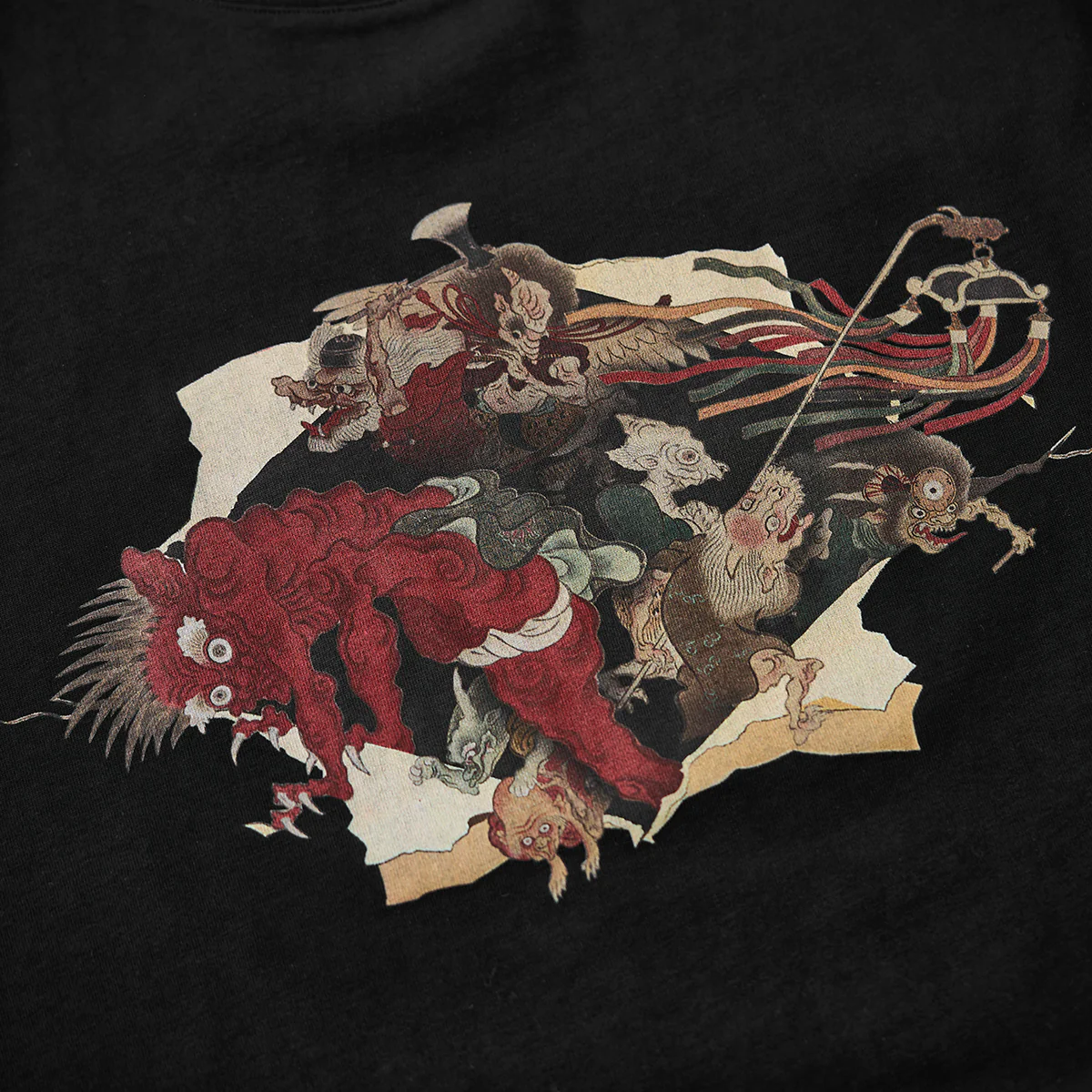 室町時代「妖怪が絵巻を破り出る」浮世絵風プリントコットンTee - Image 12