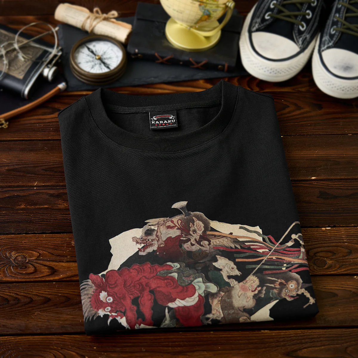 室町時代「妖怪が絵巻を破り出る」浮世絵風プリントコットンTee - Image 5