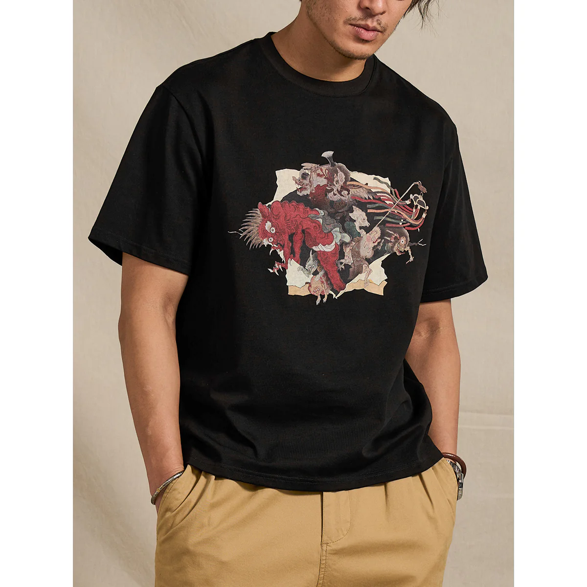 室町時代「妖怪が絵巻を破り出る」浮世絵風プリントコットンTee - Image 7