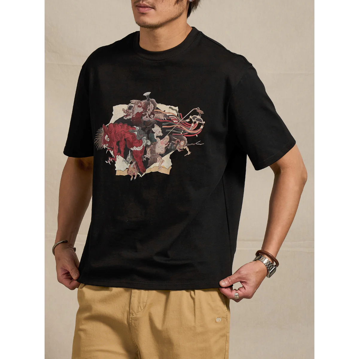 室町時代「妖怪が絵巻を破り出る」浮世絵風プリントコットンTee - Image 8