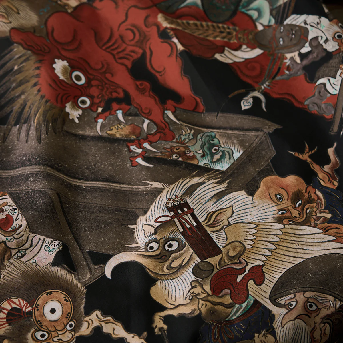 室町時代「妖怪絵巻」浮世絵総柄オープンカラーシャツ - Image 19