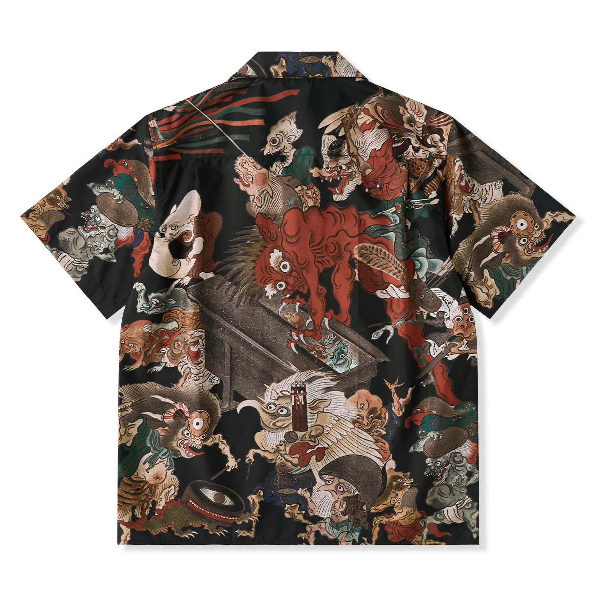 室町時代「妖怪絵巻」浮世絵総柄オープンカラーシャツ - Image 2