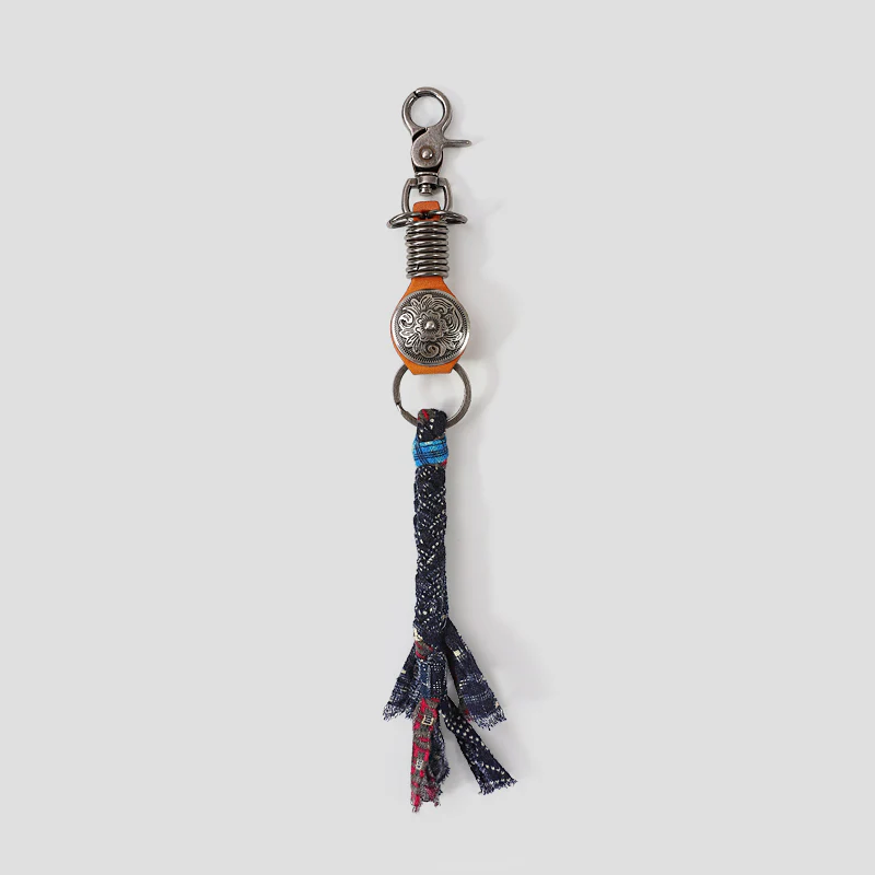 トップレザーⅹ藍染め綿麻タッセルコンビキーホルダー - Image 3