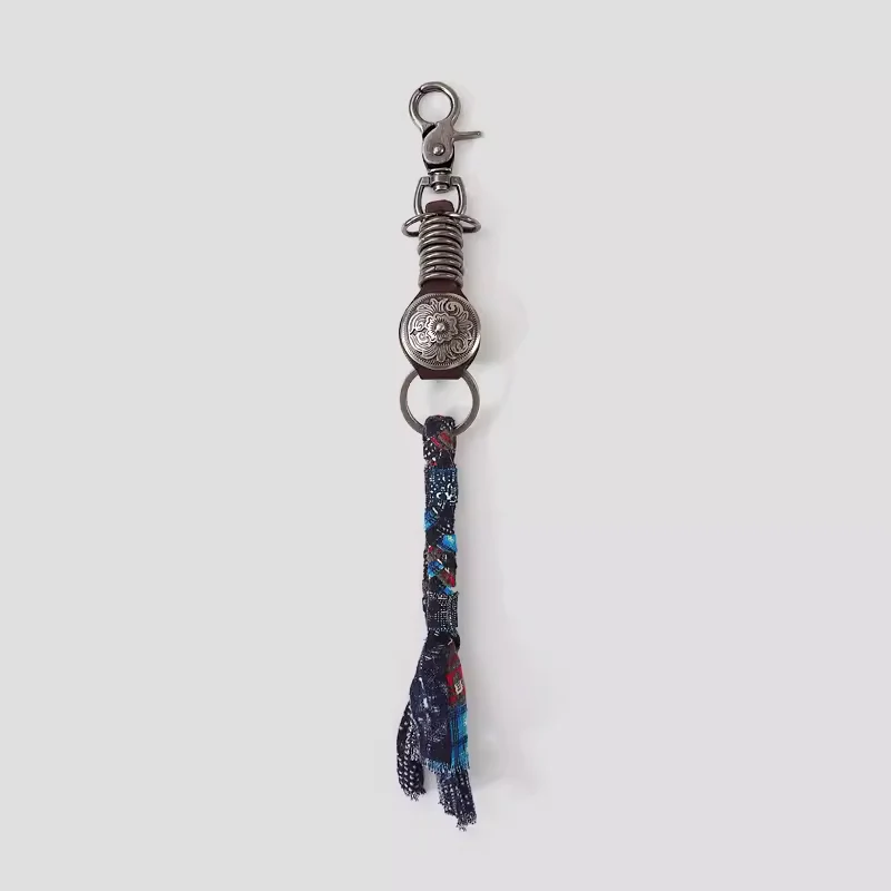 トップレザーⅹ藍染め綿麻タッセルコンビキーホルダー - Image 4