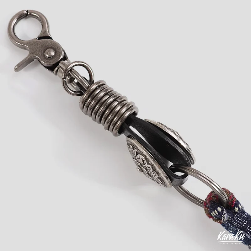トップレザーⅹ藍染め綿麻タッセルコンビキーホルダー - Image 9