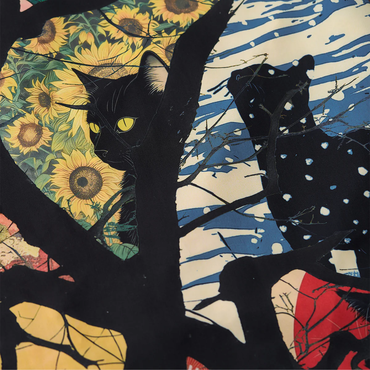 【予約】「黒猫の四季旅」絵巻 浮世絵風プリント入りアロハシャツ - Image 7