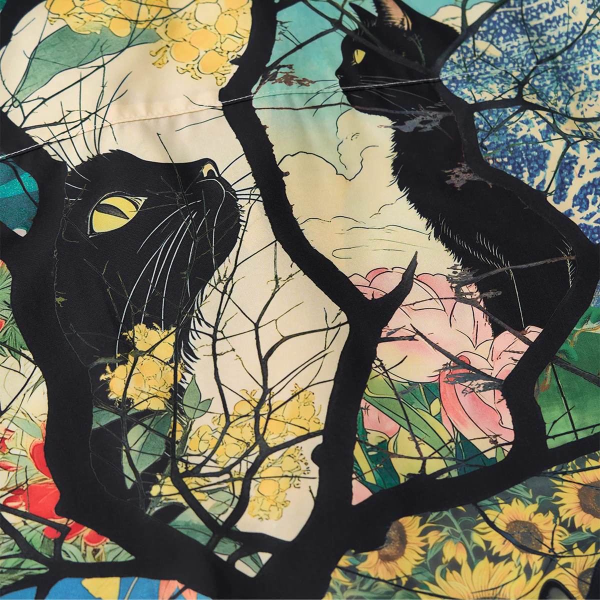 【予約】「黒猫の四季旅」絵巻 浮世絵風プリント入りアロハシャツ - Image 8