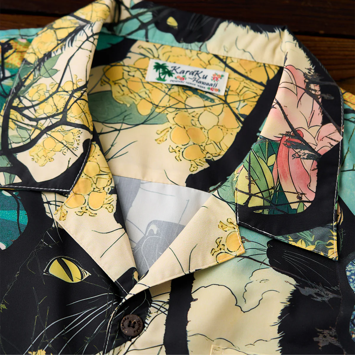 【予約】「黒猫の四季旅」絵巻 浮世絵風プリント入りアロハシャツ - Image 9