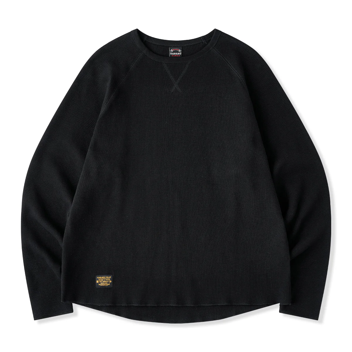 Vガゼット入り ワッフルラグランスリーブロングTシャツ