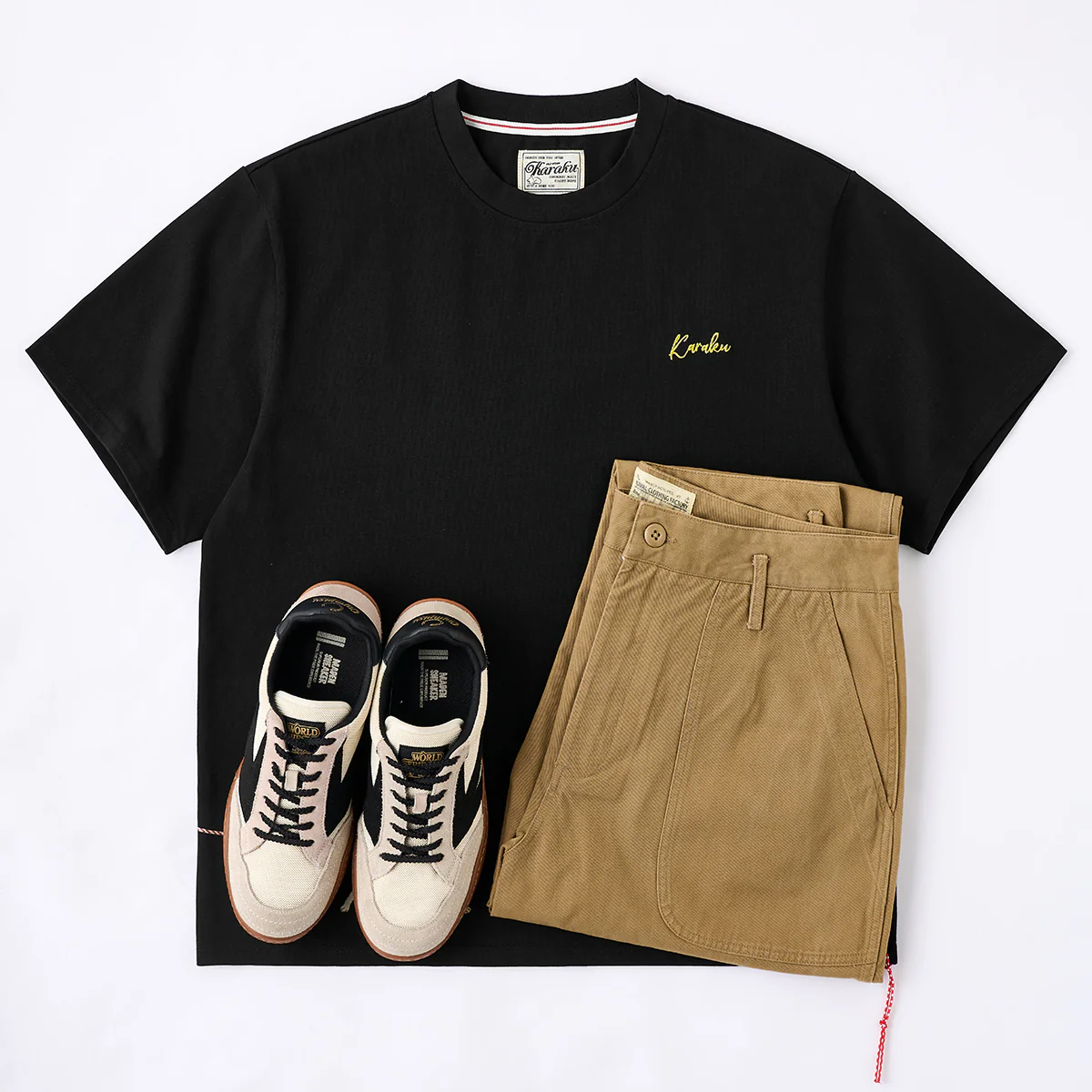 赤ヒモ付き 「猫と相棒武士」前後アシンメトリープリントコットンTシャツ - Image 16