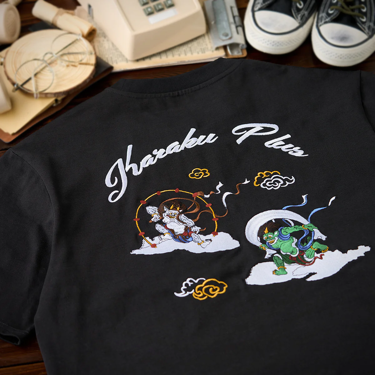 俵屋宗達「風神雷神図」刺繍入りヘビーウェイトTee - Image 5