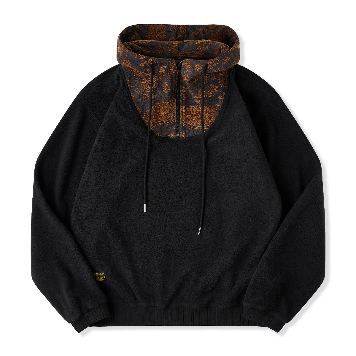 ペイズリー柄シェニル切替 ハーフジップフリースパーカー