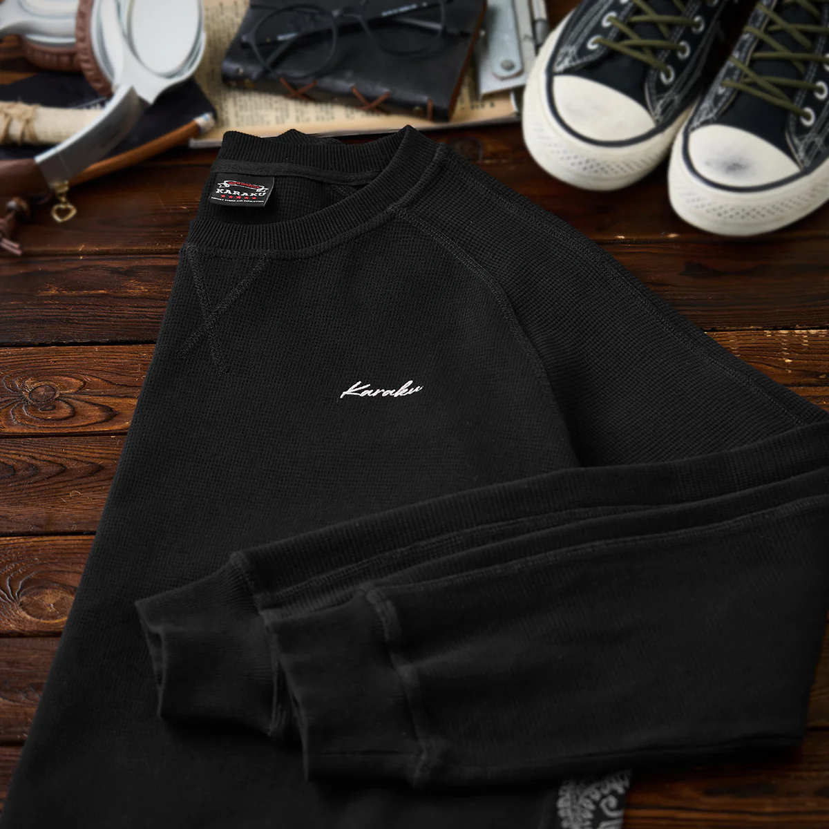 ジャガードペイズリー切替 「KaraKu」刺繡ミニワッフルスウェット - Image 5