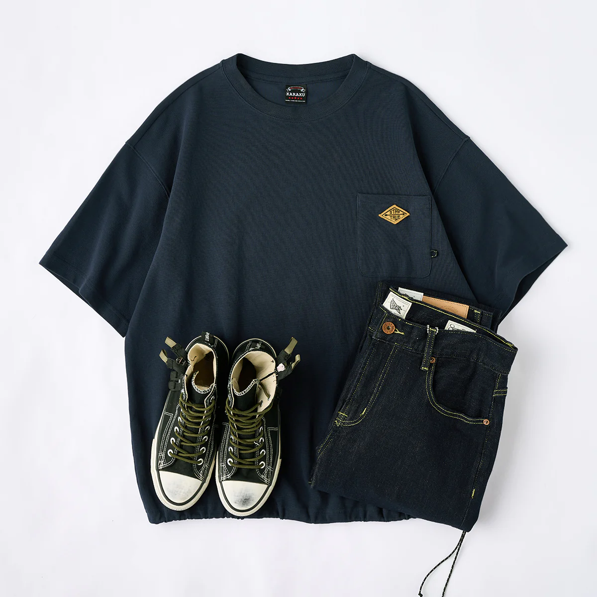新色追加！「STAY TRUE」刺繍ワッペン　裾ドローコードワッフルTee - Image 15