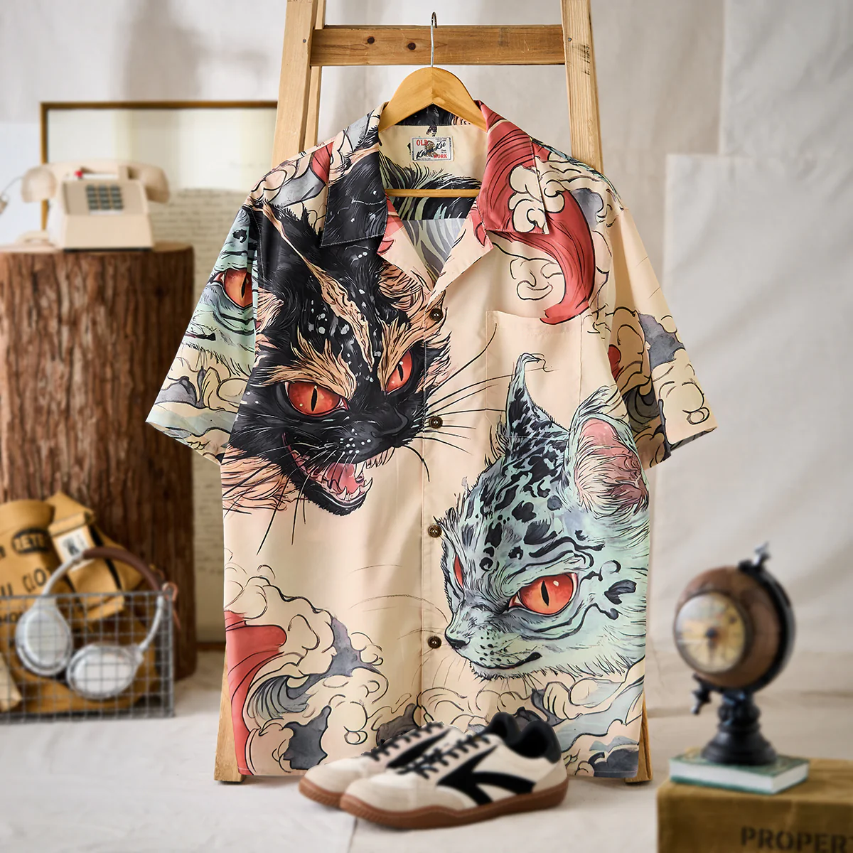 「怪談・化け猫騒動」前後アシンメトリー浮世絵開襟シャツ - Image 3