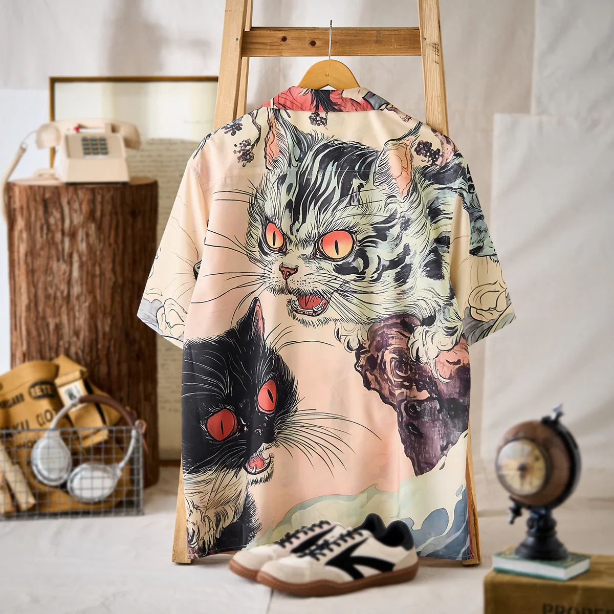 「怪談・化け猫騒動」前後アシンメトリー浮世絵開襟シャツ - Image 4