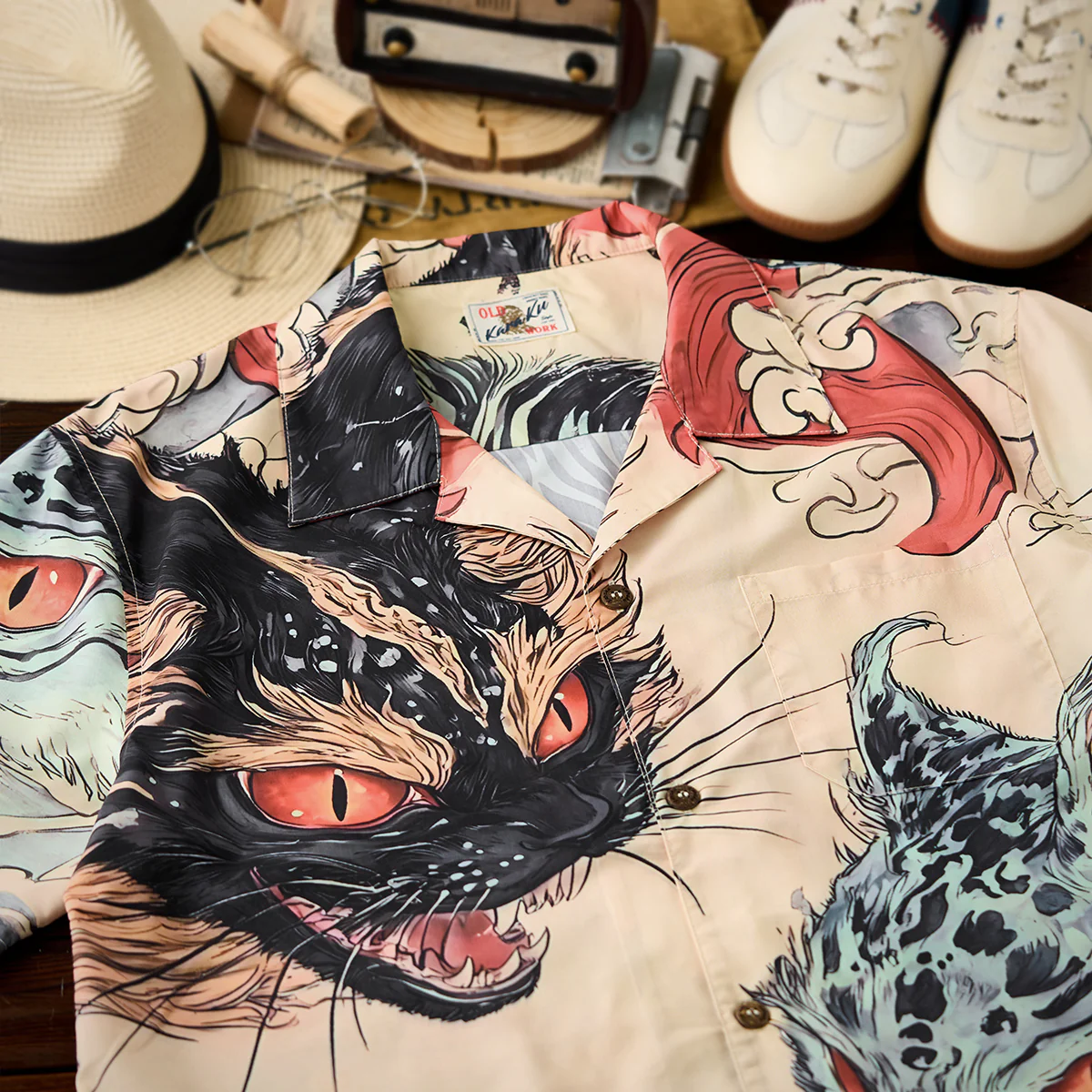 「怪談・化け猫騒動」前後アシンメトリー浮世絵開襟シャツ - Image 6