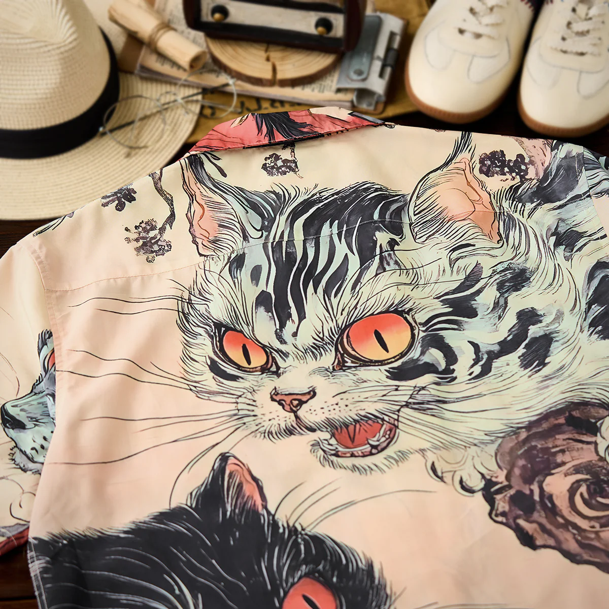 「怪談・化け猫騒動」前後アシンメトリー浮世絵開襟シャツ - Image 7