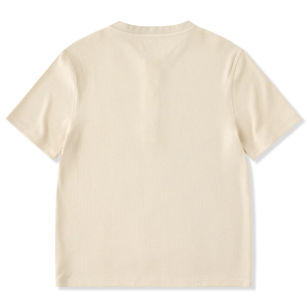 ターコイズ風ボタン付き ヘリンボーンジャガードヘンリーネックTee - Image 2