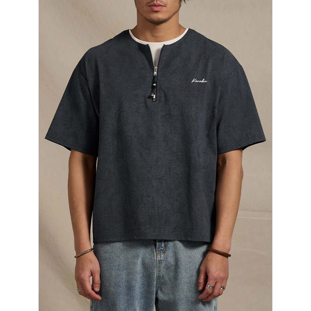 SORONA®涼感機能 刺繡入りハーフジップフェイクレイヤードTee - Image 6