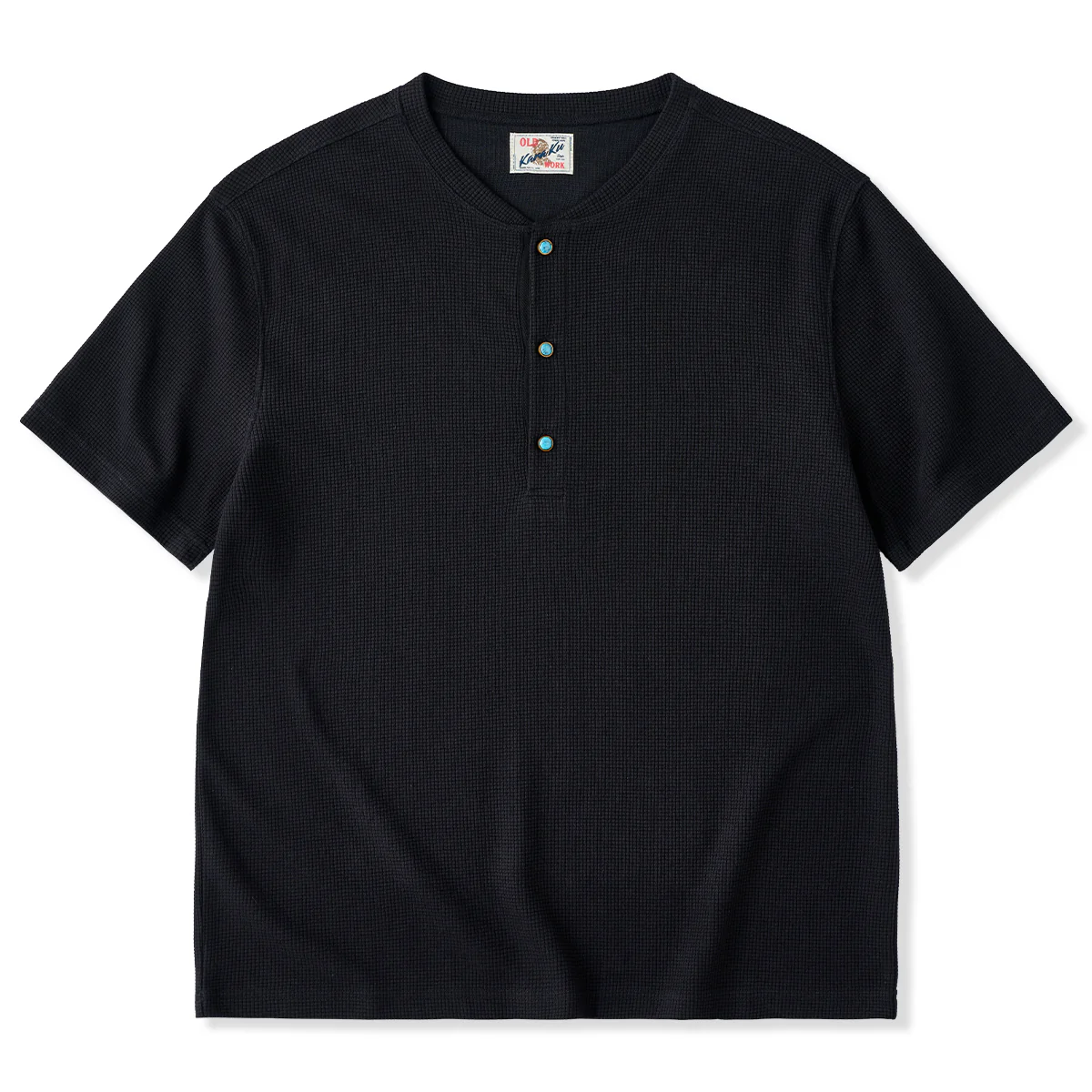 ターコイズ風ボタン付き ワッフルヘンリーTシャツ - Image 2