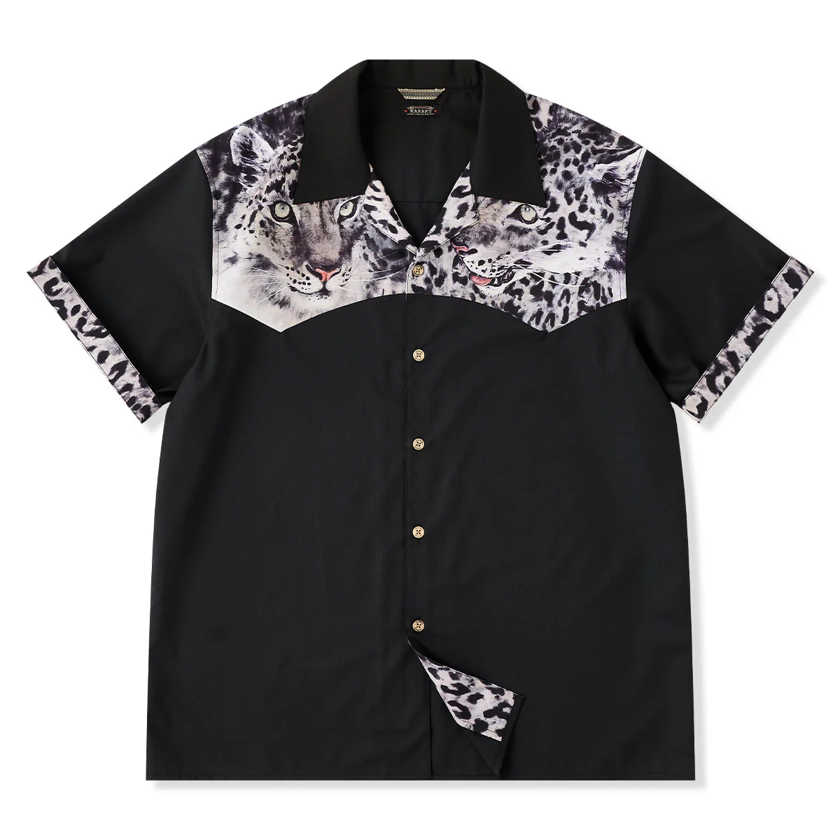 Karaku×川又聡「Snow leopard 雪豹」プリント切替オープンカラーシャツ