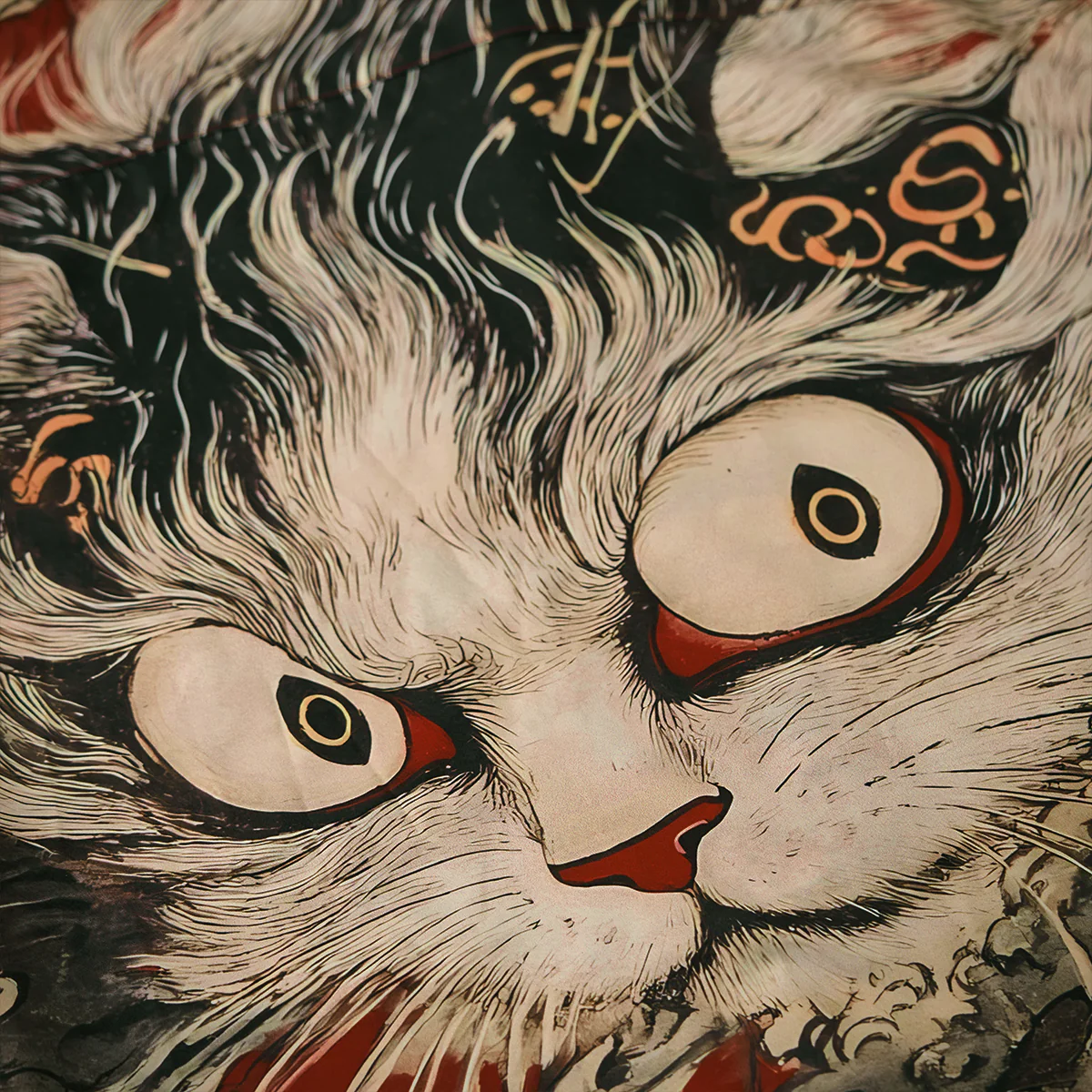 民間伝承「化け猫」浮世絵風オープンカラーシャツ - Image 18