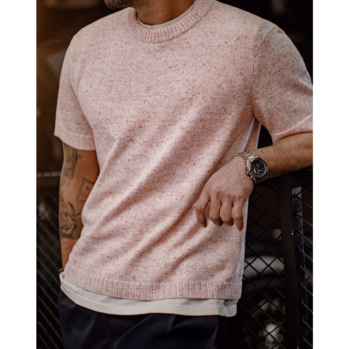 MACHO PINK　メランジニットクルーネックTシャツ - Image 6