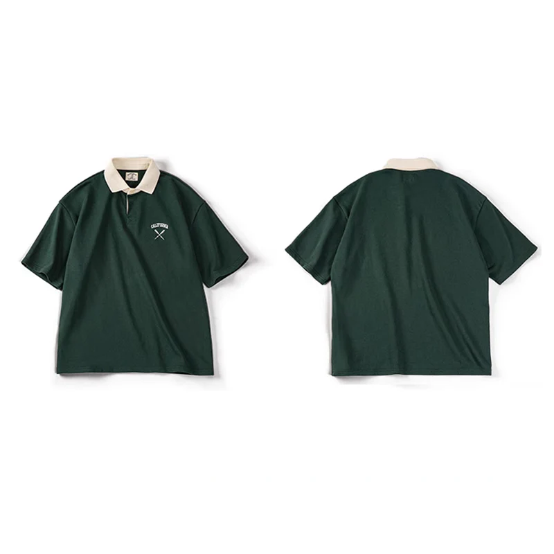 CALIFORNIA&野球バット刺繍入り 襟配色ポロシャツ - Image 2