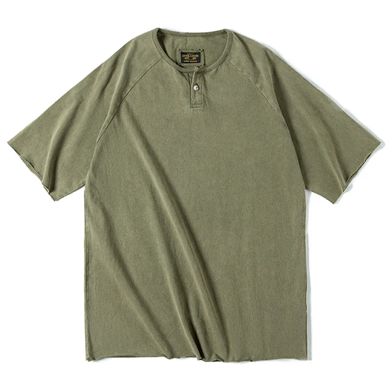 ウォッシュ加工 ヘンリーネックTシャツ