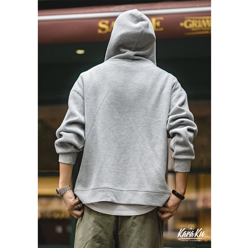 フード付 ワッフル編みニットカーディガン - Image 5