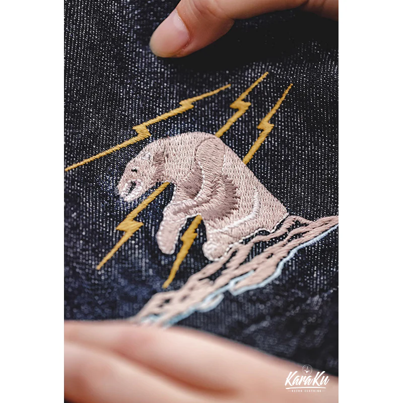 横須賀風シロクマ刺繍入り 2way手提げ可能ショルダーデニムバッグ - Image 10