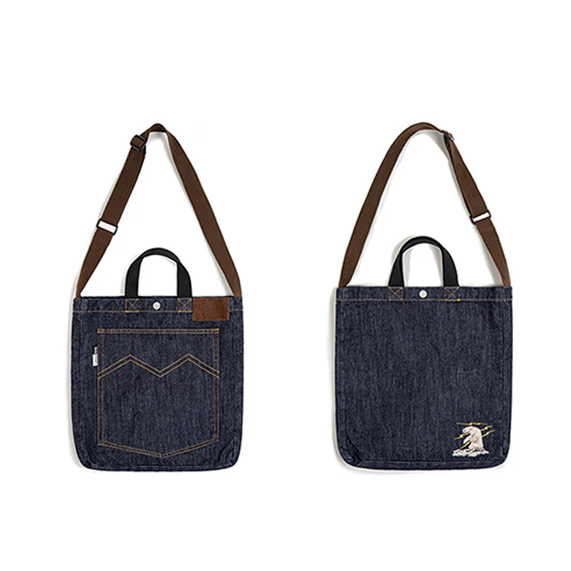 横須賀風シロクマ刺繍入り 2way手提げ可能ショルダーデニムバッグ - Image 2
