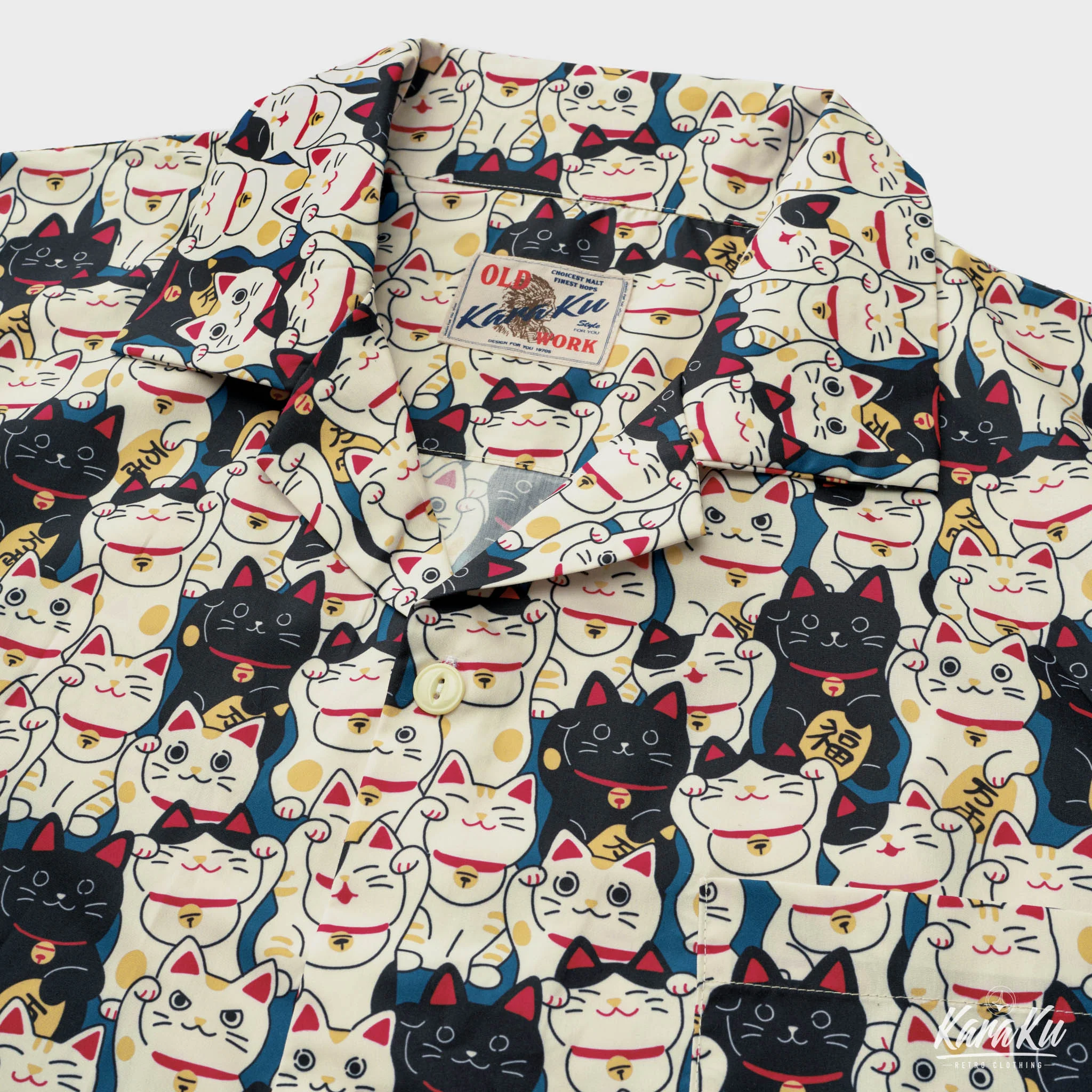 江戸時代「招き猫」総柄アロハシャツ - Image 10