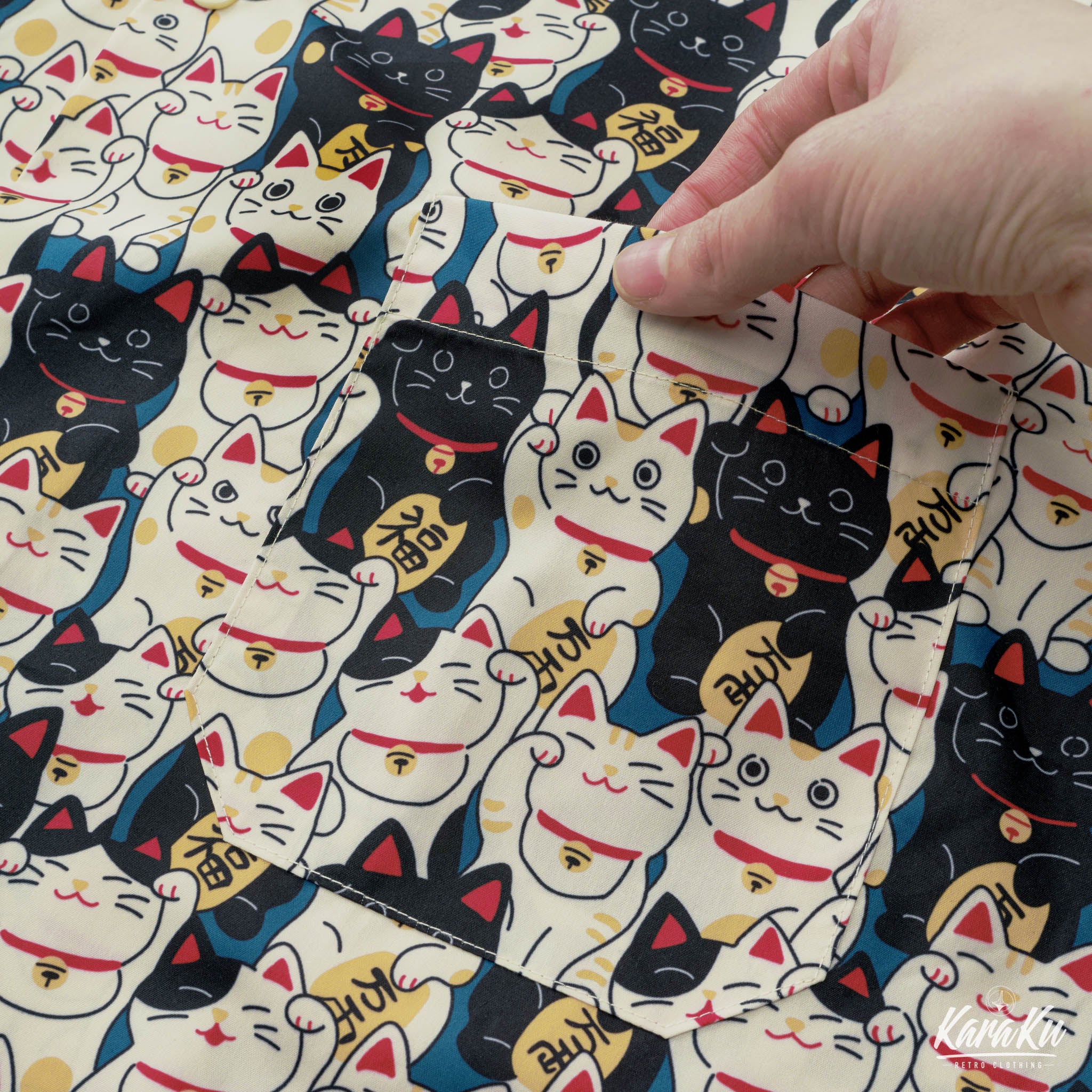 江戸時代「招き猫」総柄アロハシャツ - Image 11
