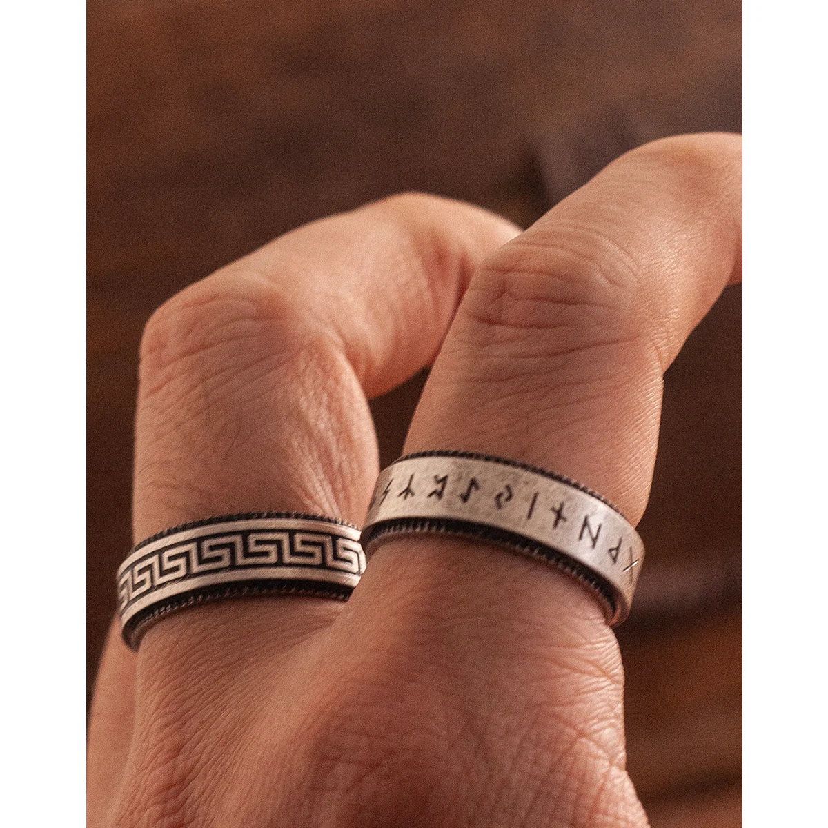 「Runes&Greek Key」2タイプ選べる　ヴィンテージ仕上げスピナーリング - Image 9