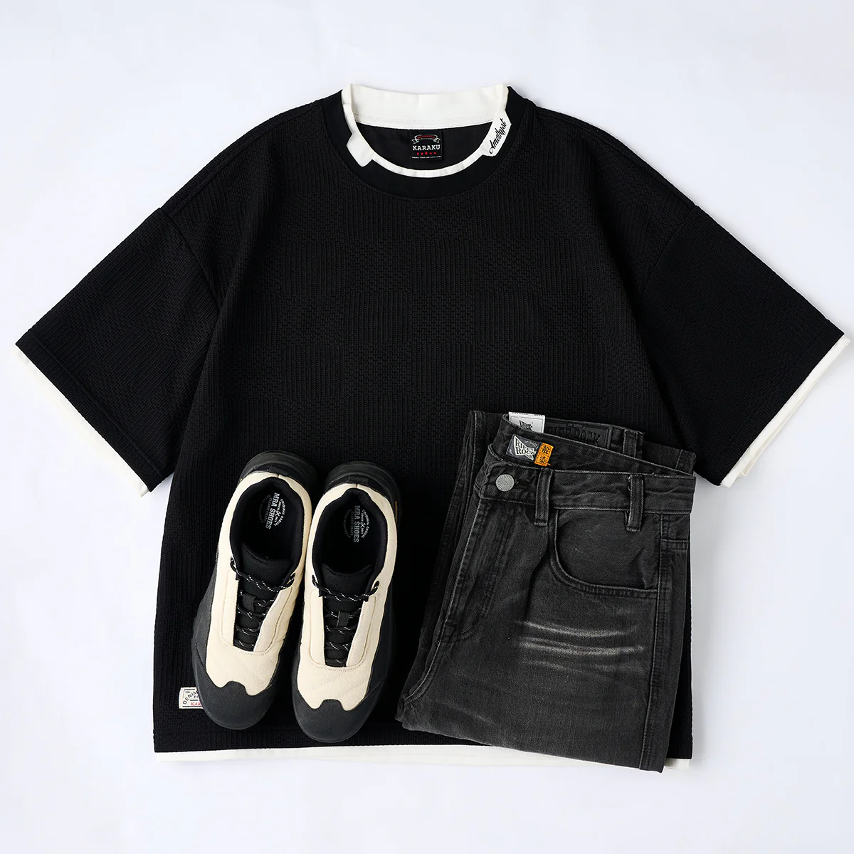 ウォッシュ&ヒゲ加工 ストレートブラックデニムパンツ - Image 15