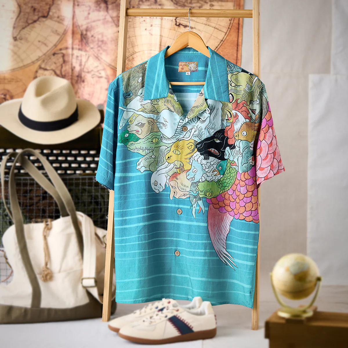 KARAKU×石黒亜矢子「百頭魚」浮世絵風テンセルアロハシャツ - Image 5