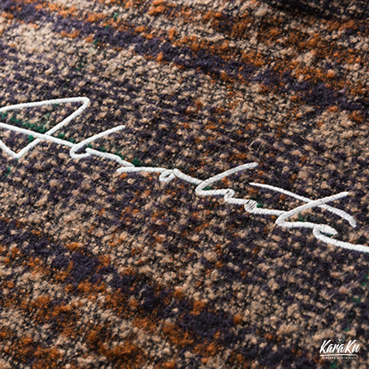 刺繡入り ウール混ツイードチェック柄フーディー - Image 10