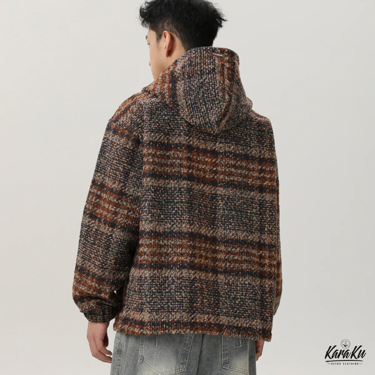 刺繡入り ウール混ツイードチェック柄フーディー - Image 6