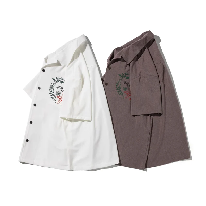 ヒトデ&水草柄 ワンポイントプリント入りアロハシャツ - Image 5