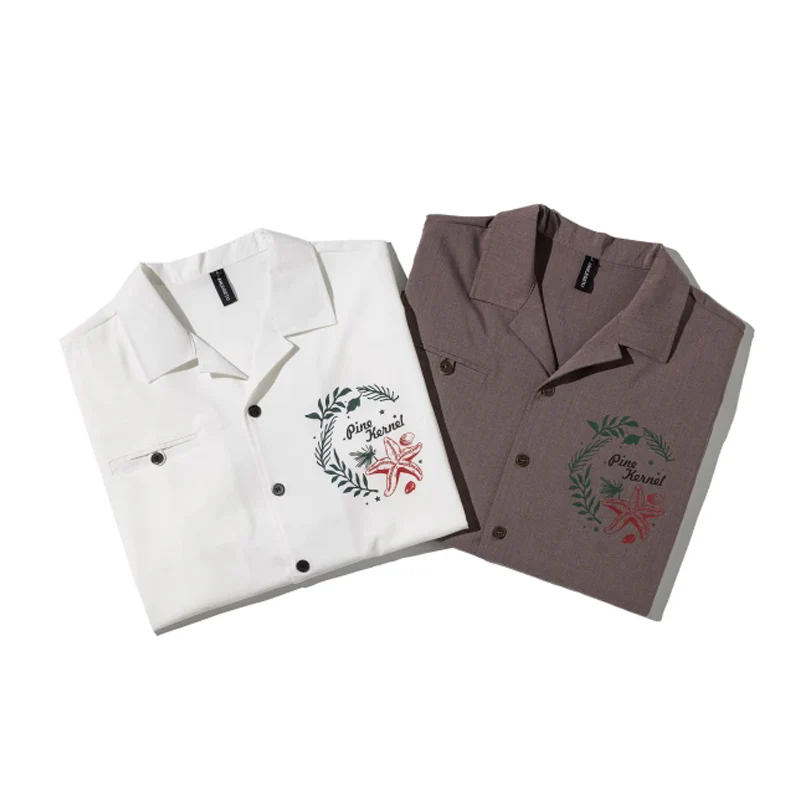 ヒトデ&水草柄 ワンポイントプリント入りアロハシャツ - Image 7
