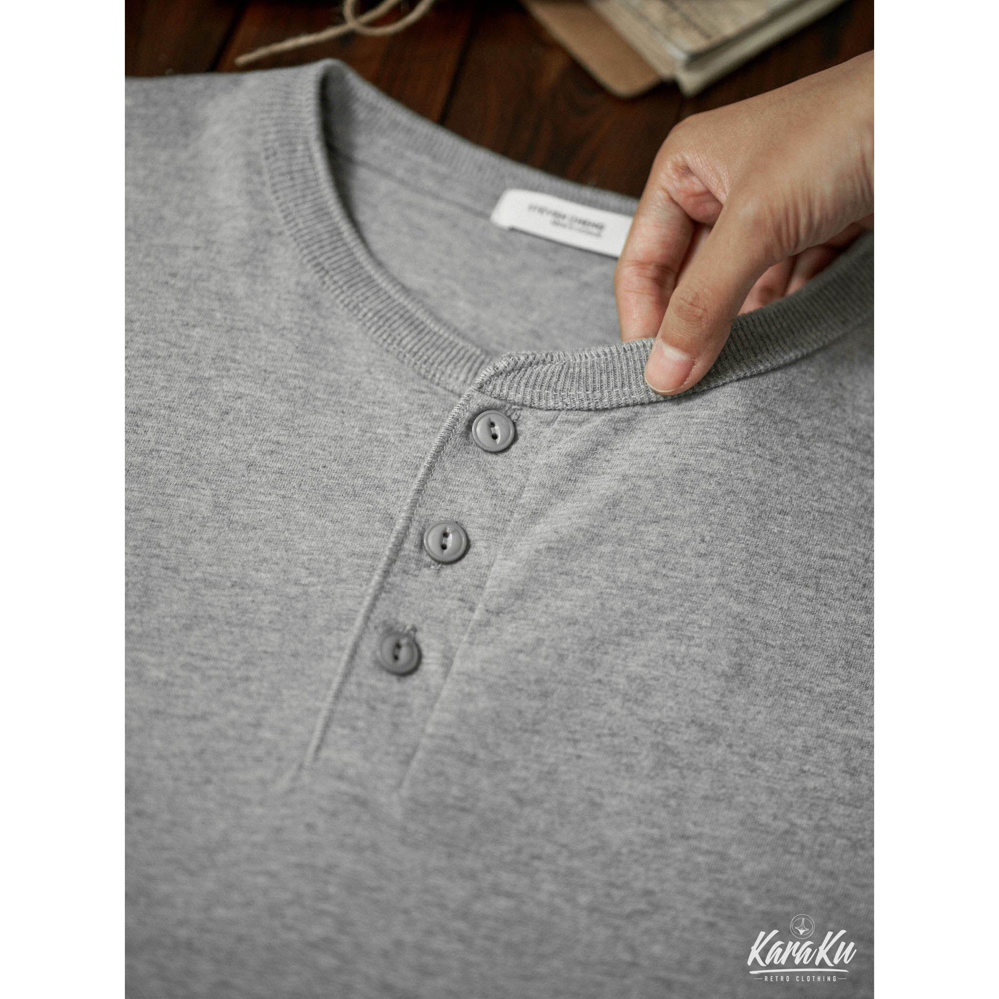 五色展開 ロングスリーブコットンヘンリーTシャツ - Image 14