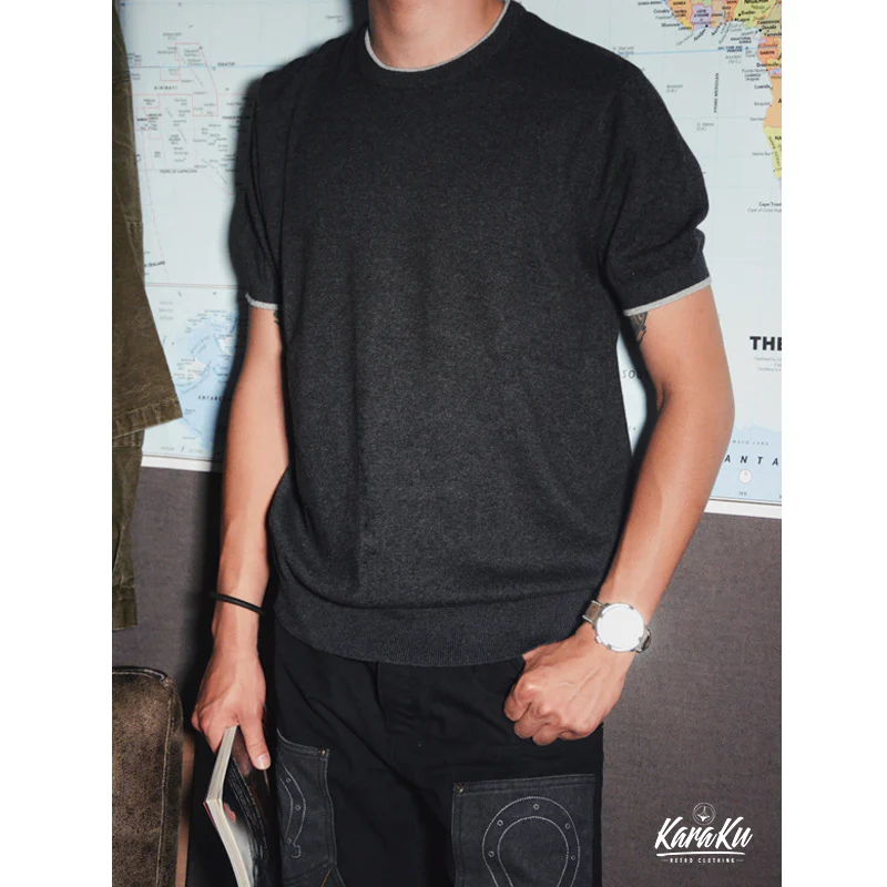 Old Money Style カシミヤ混ティップラインニットTシャツ - Image 11