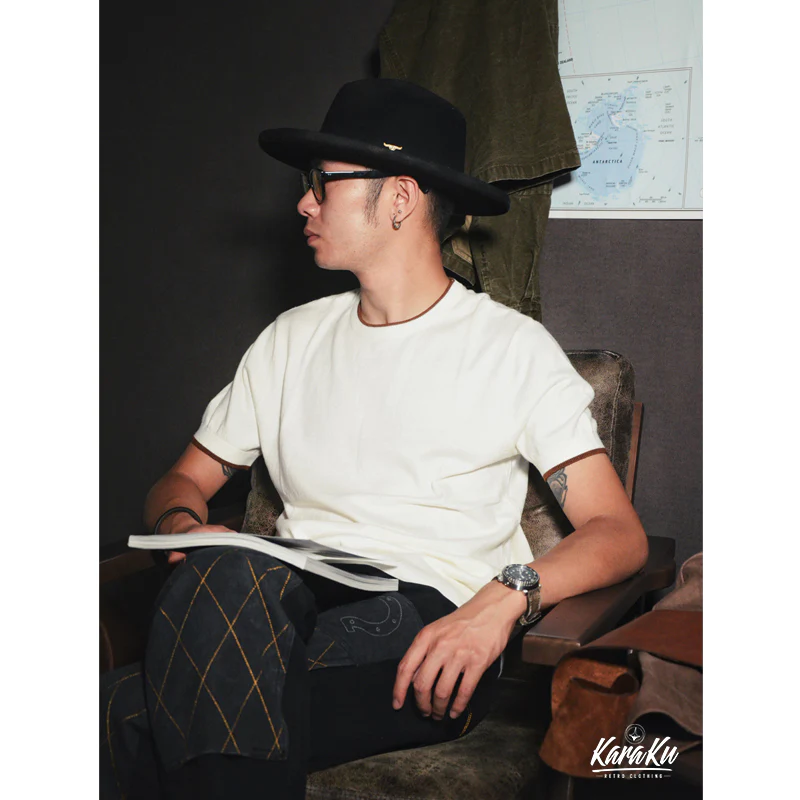 Old Money Style カシミヤ混ティップラインニットTシャツ - Image 6
