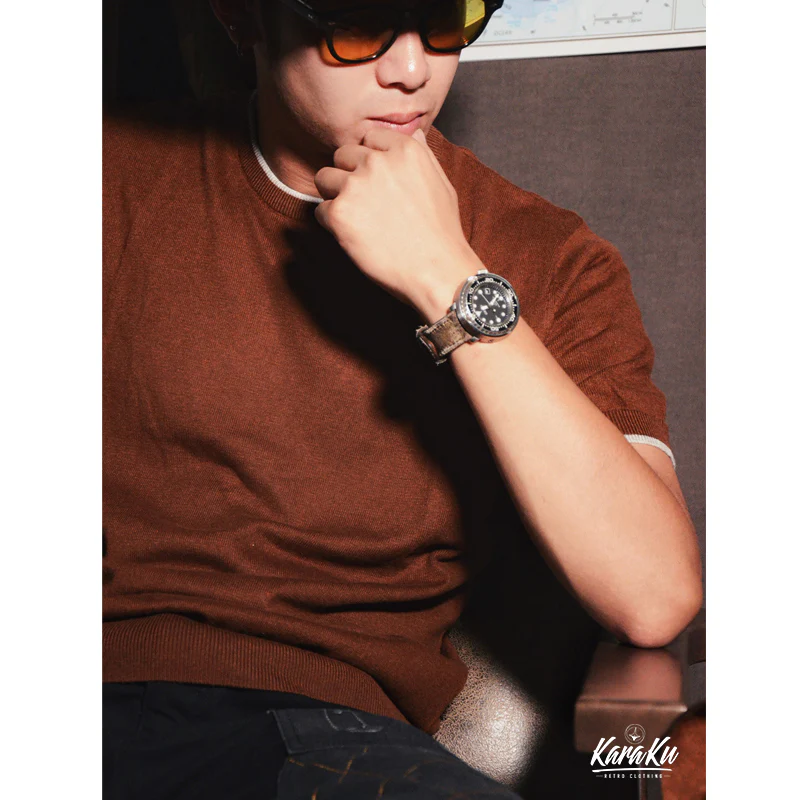 Old Money Style カシミヤ混ティップラインニットTシャツ - Image 7