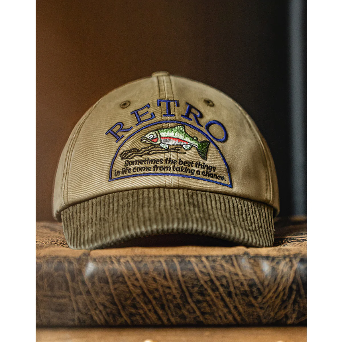 「RETRO」カラフル魚刺繍 コーデュロイコンビキャップ - Image 2