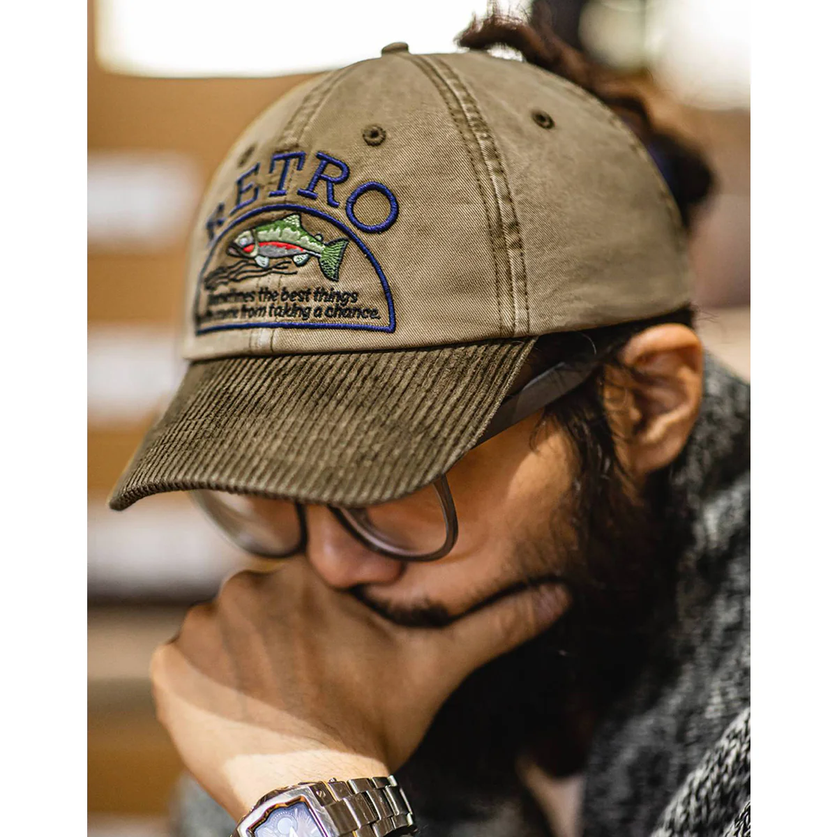 「RETRO」カラフル魚刺繍 コーデュロイコンビキャップ - Image 5