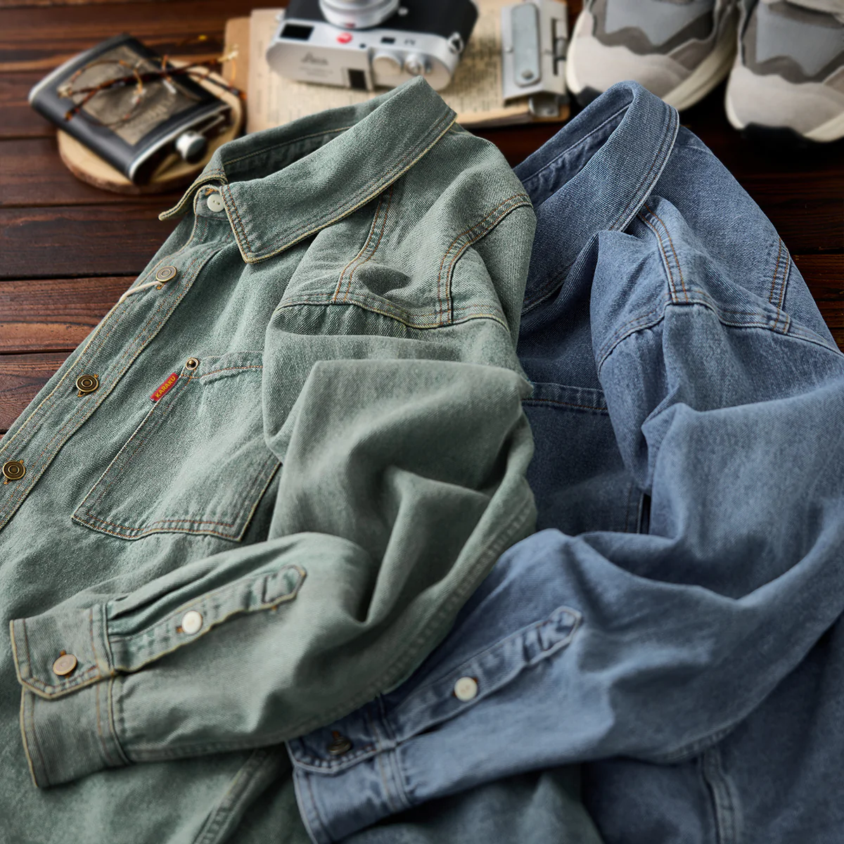 二色展開 アメカジ定番ウォッシュド加工ワークシャツ - Image 5